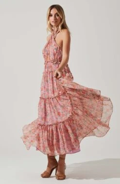 Jaidee Floral Tiered Maxi Dress 10 Jaidee Floral Tiered Maxi Dress -Astr The Label Shop ACDR101739 PINKFLORAL 2