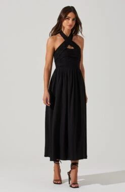 Zaria Pleated Halter Midi Dress -Astr The Label Shop ACDR101778 BLACK 2