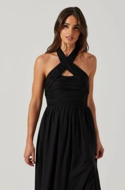 Zaria Pleated Halter Midi Dress -Astr The Label Shop ACDR101778 BLACK 3