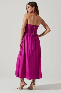 Zaria Pleated Halter Midi Dress -Astr The Label Shop ACDR101778 FUCHSIA 5