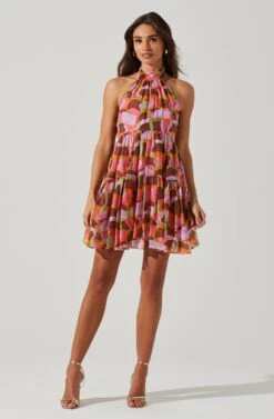 Astr The Label Shop 8 Joetta Abstract Print Halter Mini Dress