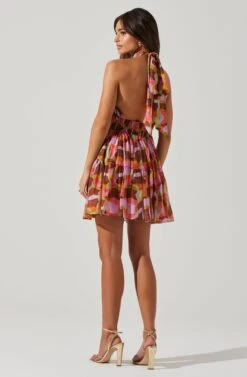 Joetta Abstract Print Halter Mini Dress -Astr The Label Shop ACDR101806 REDBROWNMULTI 4