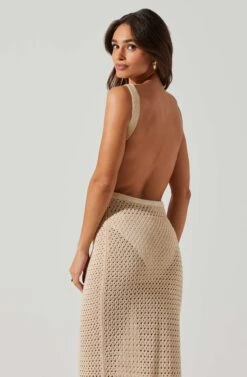 Aitana Knit Open Back Midi Dress -Astr The Label Shop ACDR101810 NATURAL 3