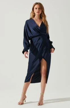 Sadyra Drop Shoulder Wrap Dress -Astr The Label Shop ACDR101865 MIDNIGHTBLUE 2