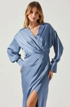 Sadyra Drop Shoulder Wrap Dress -Astr The Label Shop ACDR101865 SLATEBLUE 3