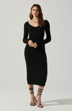Regina Cutout Midi Sweater Dress 16 Regina Cutout Midi Sweater Dress -Astr The Label Shop ACDR101888 BLACK 1