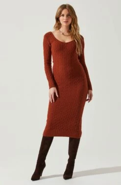 Regina Cutout Midi Sweater Dress 20 Regina Cutout Midi Sweater Dress -Astr The Label Shop ACDR101888 RUST 1
