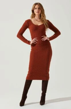 Regina Cutout Midi Sweater Dress 22 Regina Cutout Midi Sweater Dress -Astr The Label Shop ACDR101888 RUST 2