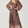 Sylvie Floral Puff Sleeve Midi Dress 2 Sylvie Floral Puff Sleeve Midi Dress -Astr The Label Shop ACDR101889 ORANGEPURPLEFLORAL 1