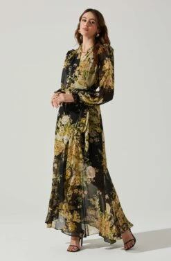 Kamila Long Sleeve Floral Wrap Maxi Dress -Astr The Label Shop ACDR101894 BLACKYELLOWMULTI 2