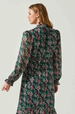 Kamila Long Sleeve Floral Wrap Maxi Dress -Astr The Label Shop ACDR101894 GREENPINKFLORAL 5