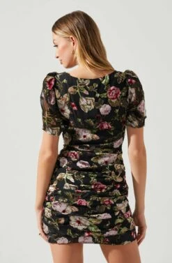 Elandra Floral Burnout Puff Sleeve Mini Dress -Astr The Label Shop ACDR101928SH BLACKREDFLORAL 5