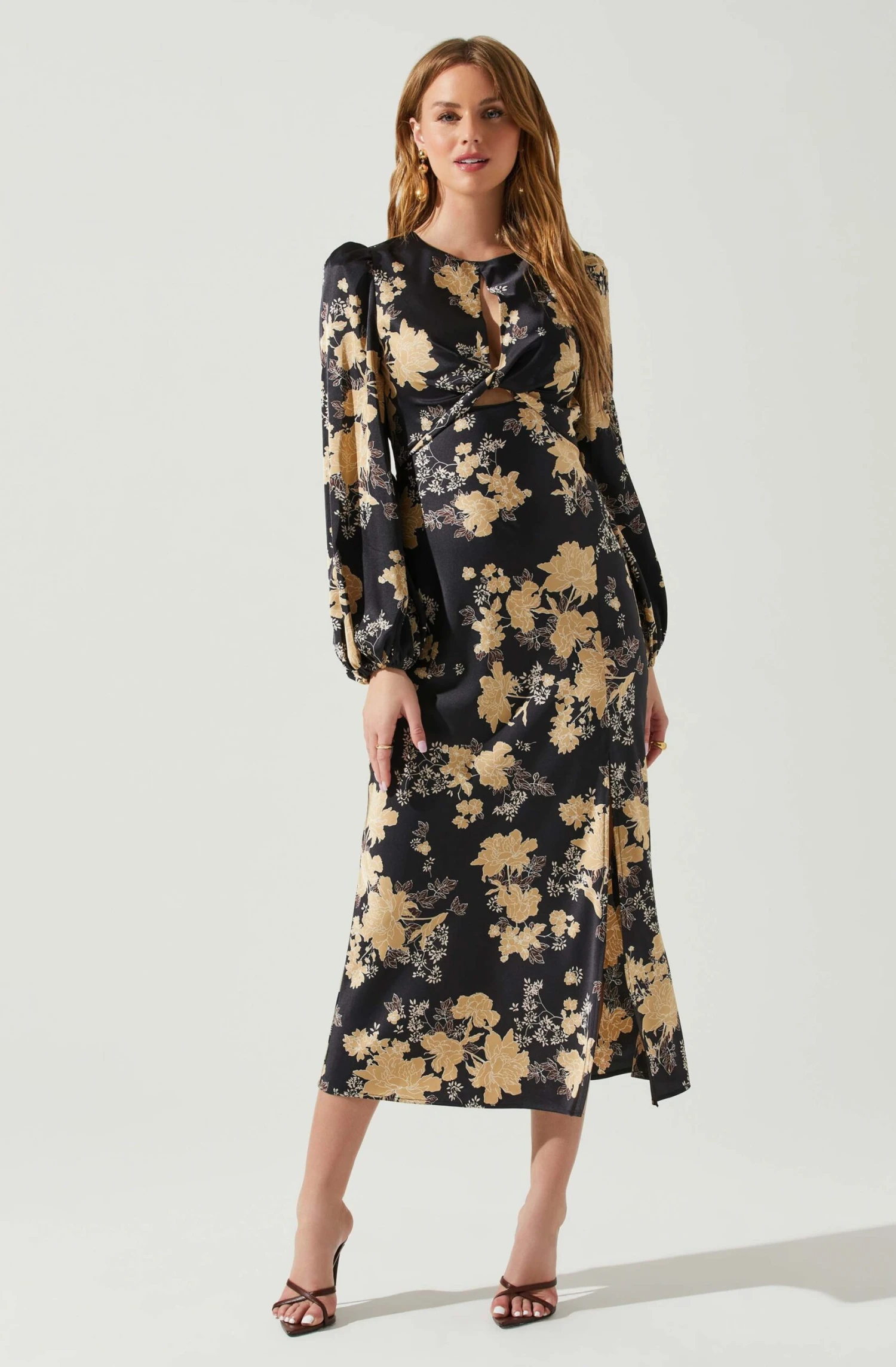 Suzy Floral Satin Front Cutout Midi Dress 5 Suzy Floral Satin Front Cutout Midi Dress - Image 3