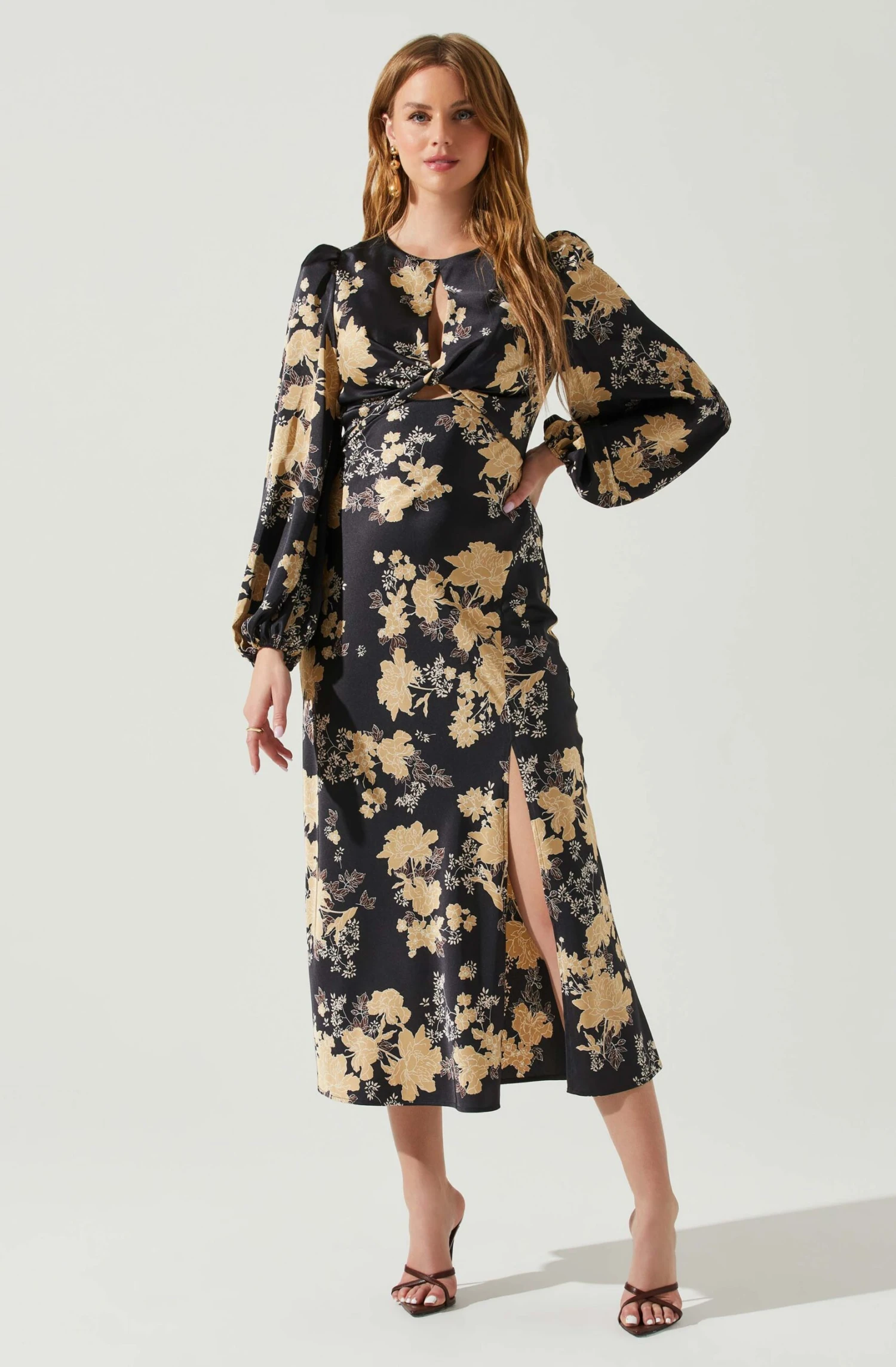 Suzy Floral Satin Front Cutout Midi Dress 3 Suzy Floral Satin Front Cutout Midi Dress