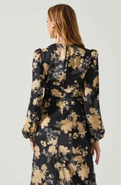 Suzy Floral Satin Front Cutout Midi Dress 12 Suzy Floral Satin Front Cutout Midi Dress -Astr The Label Shop ACDR101971 BLACKCREAMFLORAL 6