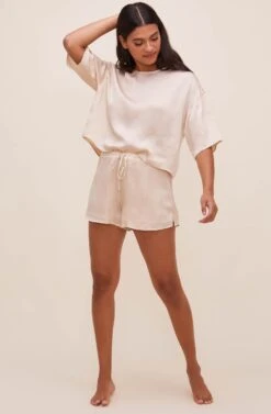 Rosabel Satin Tie Front Shorts -Astr The Label Shop ACP7208 CHAMPAGNE 1