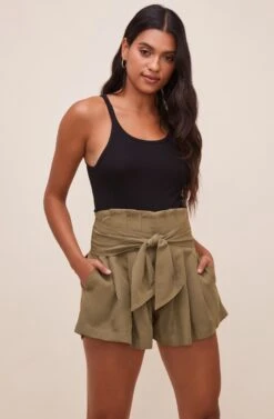 Marika Tie Waist Shorts -Astr The Label Shop ACP7211 OLIVE 3