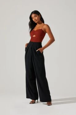 Boyfriend Criss Cross Pleated Wide Leg Pants -Astr The Label Shop ACP7225 BLACK 1