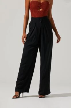 Boyfriend Criss Cross Pleated Wide Leg Pants -Astr The Label Shop ACP7225 BLACK 2