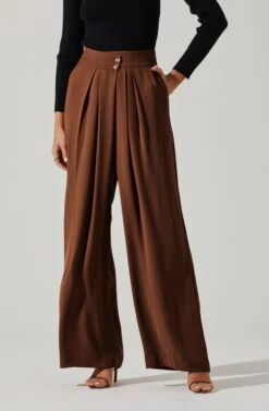 Boyfriend Criss Cross Pleated Wide Leg Pants -Astr The Label Shop ACP7225 BROWN 2 2