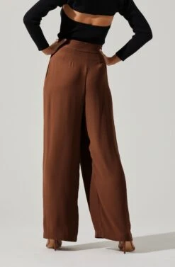 Boyfriend Criss Cross Pleated Wide Leg Pants -Astr The Label Shop ACP7225 BROWN 3 2