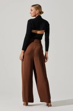 Boyfriend Criss Cross Pleated Wide Leg Pants -Astr The Label Shop ACP7225 BROWN 4 2