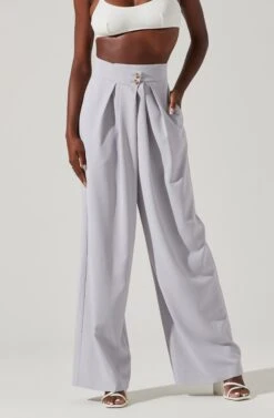 Boyfriend Criss Cross Pleated Wide Leg Pants -Astr The Label Shop ACP7225 HAZEBLUE 2