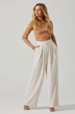 Boyfriend Criss Cross Pleated Wide Leg Pants -Astr The Label Shop ACP7225 OFFWHITE 1