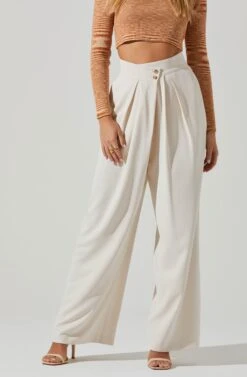 Boyfriend Criss Cross Pleated Wide Leg Pants -Astr The Label Shop ACP7225 OFFWHITE 2