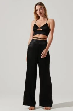 Amiah Satin Tie Waist Wide Leg Pants -Astr The Label Shop ACP7255S BLACK 1