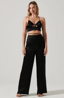 Amiah Satin Tie Waist Wide Leg Pants -Astr The Label Shop ACP7255S BLACK 2