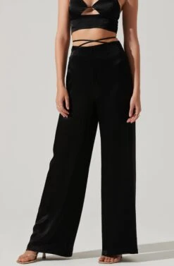 Amiah Satin Tie Waist Wide Leg Pants -Astr The Label Shop ACP7255S BLACK 3