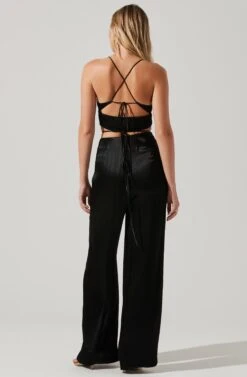 Amiah Satin Tie Waist Wide Leg Pants -Astr The Label Shop ACP7255S BLACK 5