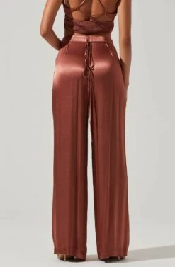 Amiah Satin Tie Waist Wide Leg Pants -Astr The Label Shop ACP7255S ROSEBROWN 3