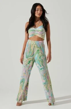 Savine Ruched Tie Dye Pants -Astr The Label Shop ACP7259P GREENSWIRL 1