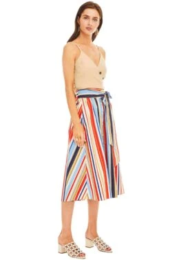 Shayla Midi Skirt -Astr The Label Shop ACS8079 RED BLUE STRIPE 02