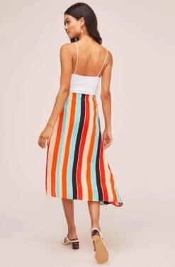 Monica Striped Midi Skirt -Astr The Label Shop ACS9020 AQUA ORANGE STRIPE 3A