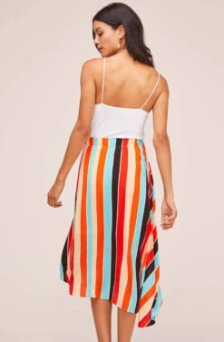 Monica Striped Midi Skirt -Astr The Label Shop ACS9020 AQUA ORANGE STRIPE 4A