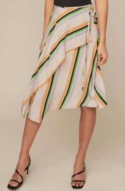 Dallas Striped Asymmetrical Midi Skirt -Astr The Label Shop ACS9021 TAUPE TANGERINE STRIPE 1AA