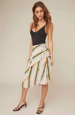Dallas Striped Asymmetrical Midi Skirt -Astr The Label Shop ACS9021 TAUPE TANGERINE STRIPE 2A