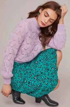 Pamela Leopard Midi Skirt -Astr The Label Shop ACS9022B GREEN LILAC LEOPARD 5A