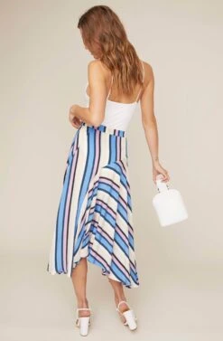 Corrine Striped Asymmetrical Skirt -Astr The Label Shop ACS9025 PERIWINKLE MULTI STRIPE 3 2 A