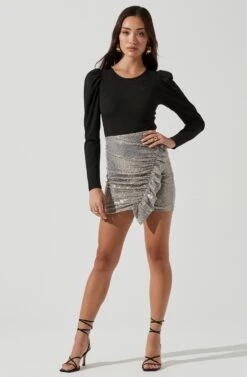 Layla Metallic Ruffle Mini Skirt -Astr The Label Shop ACS9058 CHAMPAGNE 1697