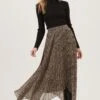Animal Instinct Pleated Midi Skirt -Astr The Label Shop ACS9070 BLACKTAUPEANIMAL 1