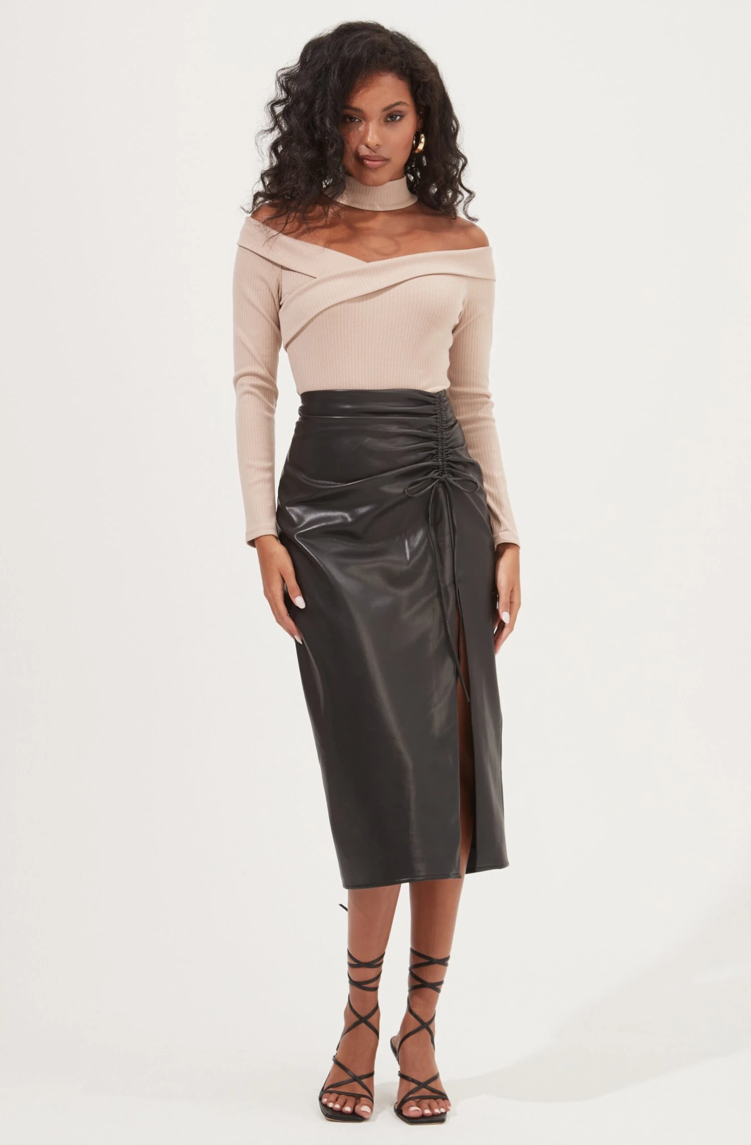 Alondra Ruched Faux Leather Midi Skirt 15 Alondra Ruched Faux Leather Midi Skirt - Image 13