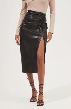 Alondra Ruched Faux Leather Midi Skirt 22 Alondra Ruched Faux Leather Midi Skirt -Astr The Label Shop ACS9082 BLACK 3