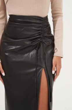 Alondra Ruched Faux Leather Midi Skirt 23 Alondra Ruched Faux Leather Midi Skirt -Astr The Label Shop ACS9082 BLACK 4