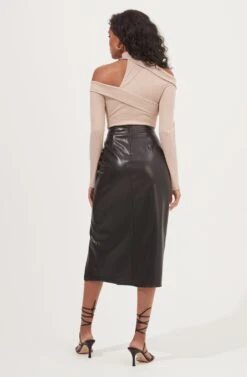Alondra Ruched Faux Leather Midi Skirt 26 Alondra Ruched Faux Leather Midi Skirt -Astr The Label Shop ACS9082 BLACK 5