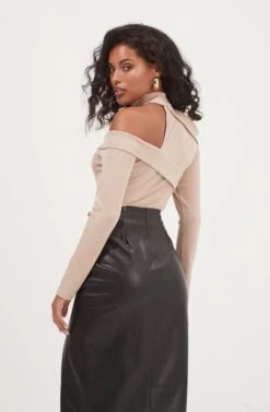 Alondra Ruched Faux Leather Midi Skirt 24 Alondra Ruched Faux Leather Midi Skirt -Astr The Label Shop ACS9082 BLACK 6