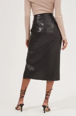 Alondra Ruched Faux Leather Midi Skirt 25 Alondra Ruched Faux Leather Midi Skirt -Astr The Label Shop ACS9082 BLACK 7